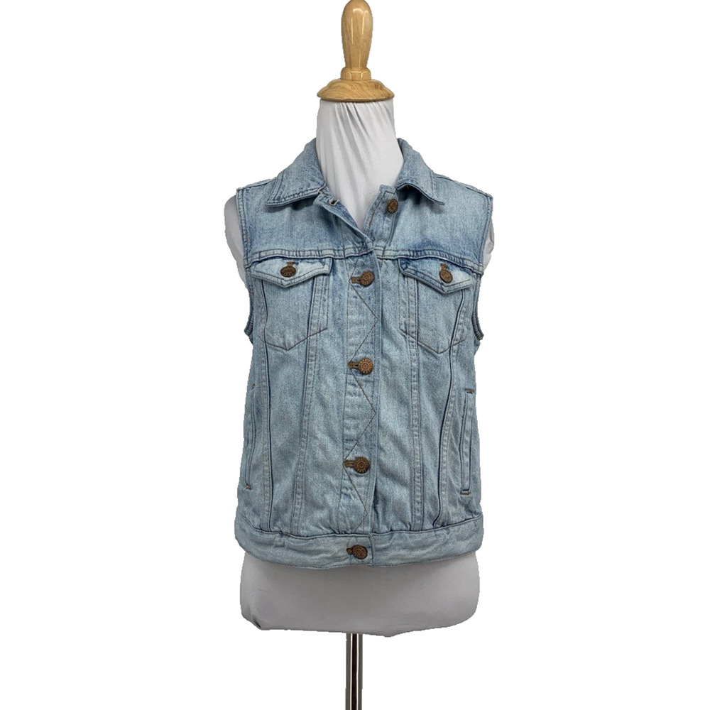 Madewell Vest Womens M Medium Denim The Jean Cropped Sleeveless Button Front